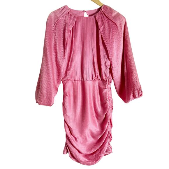 Veronica Beard Gracelynn Pink Ruched Satin Balloon Sleeve Mini Dress Size 0 - Picture 4 of 16